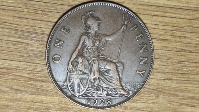 Marea Britanie - moneda de colectie bronz - 1 penny 1928 - George V - superba !