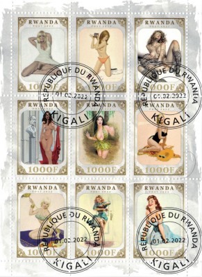RWANDA 2022 - Arta grafica, modele pin-up (5) /serie completa foto