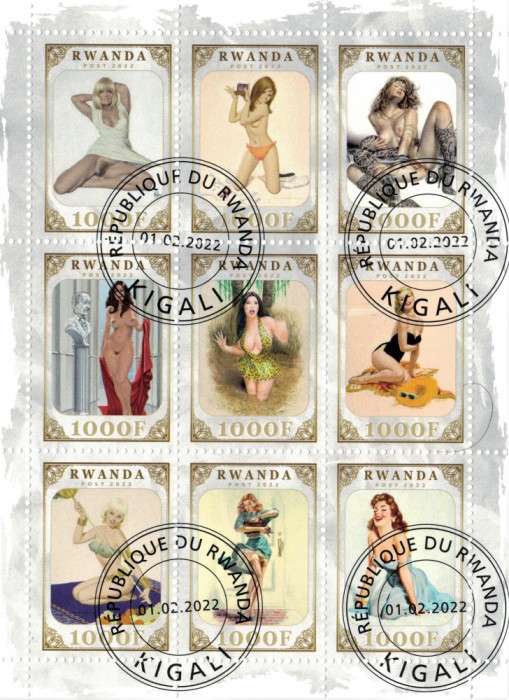 RWANDA 2022 - Arta grafica, modele pin-up (5) /serie completa