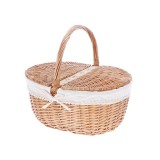 Cumpara ieftin Cos depozitare lemn rachita maro textil crem 45 x 35 x 41 cm