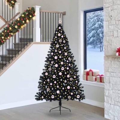 vidaXL Pom de Crăciun artificial pre-iluminat Negru 240 cm PVC 3397169 foto
