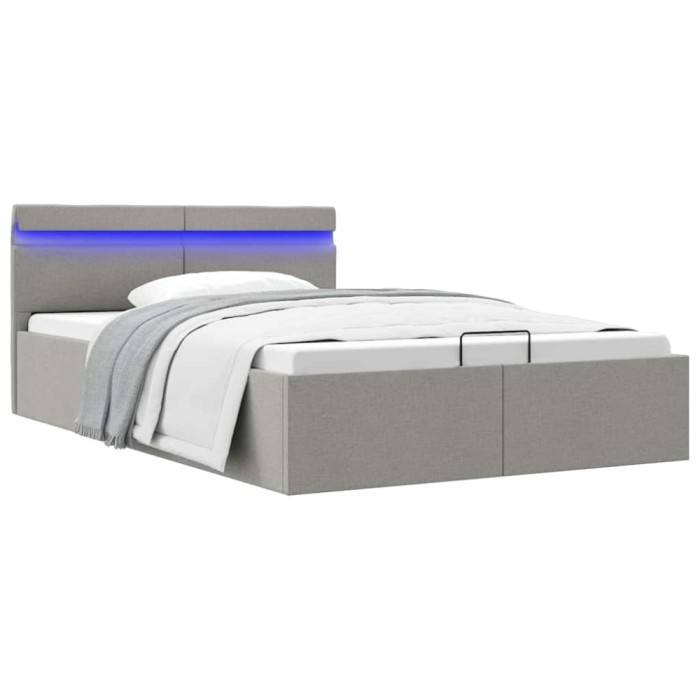 vidaXL Cadru pat hidraulic ladă LED gri deschis 140x200 cm textil 285609