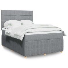 vidaXL Pat box spring cu saltea, gri deschis, 140x190 cm, textil 3292051