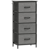 HOMCOM Comodă 4 sertare din material textil, mobilier de depozitare cu 4 buzunare, 2 c&acirc;rlige, structură din oțel, 45 x 30 x 94,5 cm, gri | Aosom Roman