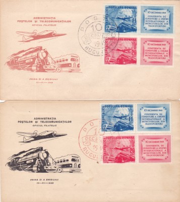 ROMANIA 1948 CONFERINTA MUNCITORILOR IN TRANSPORTURI 2 FDC DANT + NEDANT foto