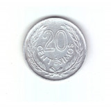Moneda Uruguay 20 centesimos 1965, stare foarte buna, curata, America Centrala si de Sud, Aluminiu