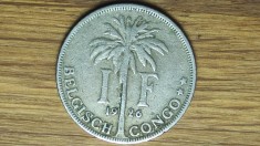 Congo belgian - moneda coloniala raruta - 1 franc 1926 - varianta flamanda - Albert I