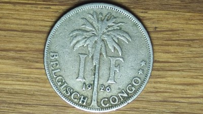 Congo belgian - moneda coloniala raruta - 1 franc 1926 - varianta flamanda - Albert I foto