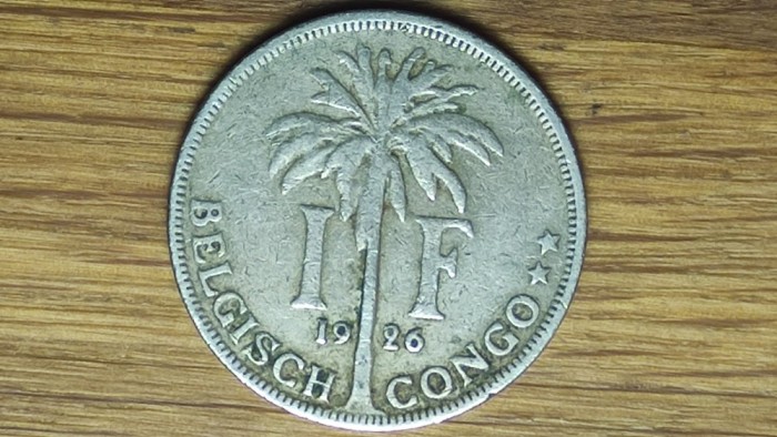 Congo belgian - moneda coloniala raruta - 1 franc 1926 - varianta flamanda - Albert I