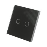 Intrerupator touch dublu cap scara negru 220V cu indicator luminos, rama din sticla 86x86x34mm