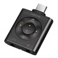 CONVERTOR audio LOGILINK intrare: 1 x USB-C (T) iesire: 2 x 3.5&amp;amp;quot; jack (M) 24-bit 96KHz egalizator cu 7.1 surround volum mute built-in microfon bl foto