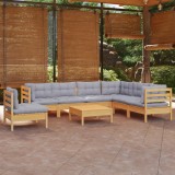 vidaXL Set mobilier de grădină cu perne gri, 8 piese, lemn masiv pin 3096724