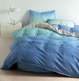 Cumpara ieftin Lenjerie Pat Bumbac 4 Piese cu Elastic Albastru 140x200 cm (Single)