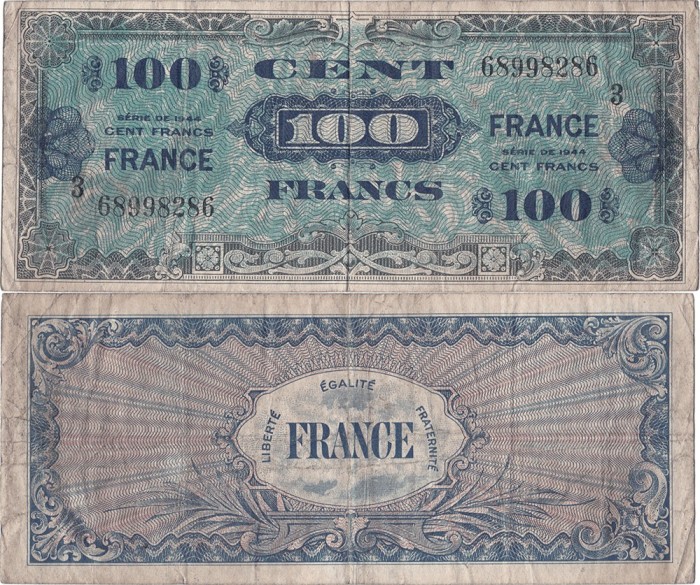 1944, 100 francs (P-123c) - Franța