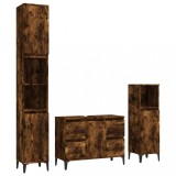 Cumpara ieftin Set mobilier de baie, 3 piese, stejar fumuriu, lemn prelucrat
