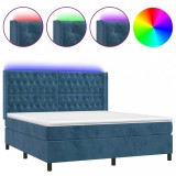 Cumpara ieftin Pat cu arcuri, saltea si LED, bleumarin, 180x200 cm, catifea