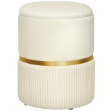 HOMCOM Taburet Catifelat cu Spatiu Depozitare Poliester Bej 36x36x44cm Sufragerie Hol