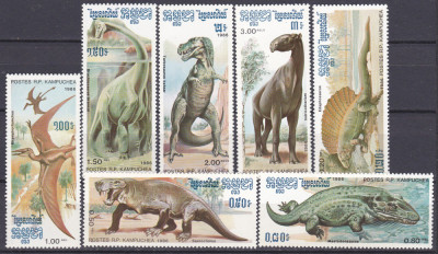 DB1 Cambodgia 1986 Dinozauri 7 v. MNH foto