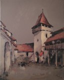 Vand pictura ,Turnul porții Bisericii fortificate Viscri , ulei pe panza