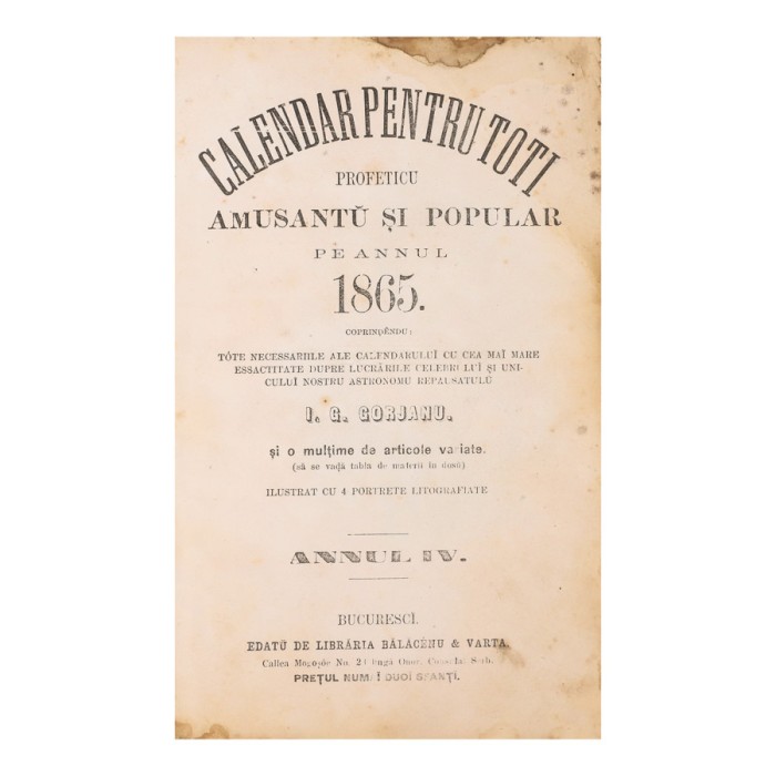 Calendar pentru toți, 1865