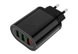 Adaptor priza cu 3 porturi USB, negru