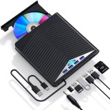 Unitate DVD CD RW externa 366 Axeloni &reg;, Port Usb-C Hub USB 3.0, Cititor de carduri SD, Disk Burner, Reader DVD Player pentru Wins10, Laptop, PC