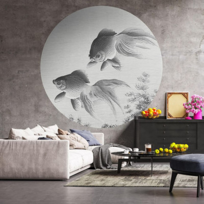 WallArt Tapet &amp;icirc;n forma de cerc &amp;bdquo;Two Goldfish&amp;rdquo;, 142,5 cm GartenMobel Dekor foto