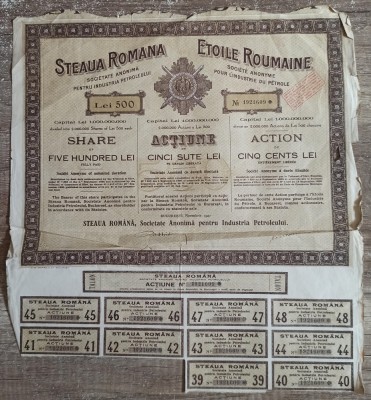 Actiune de 500 lei Steaua Romana// 1927 foto