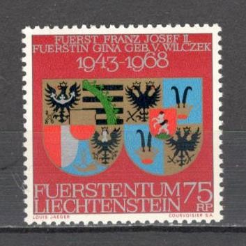 Liechtenstein.1968 Nunta de Argint a perechii princiare SL.34 foto
