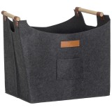 Outsunny Sac din Fetru pentru Lemne de Foc, Coș Portalemne de Interior cu M&acirc;nere din Lemn, Coș Multiuz pentru Pături, Reviste și Bucșe de Lemn, 45x32x