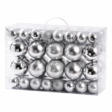 SET ORNAMENTE PLASTIC DE CRACIUN ARGINTIU 68P