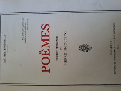 Poemes-Eminesco, editia franceza 1931 foto