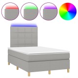 Cumpara ieftin Pat cu arcuri, saltea si LED, gri deschis, 120x190 cm, textil