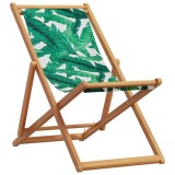 Scaun pliant cu model de frunze, lemn masiv de eucalipt si material textil