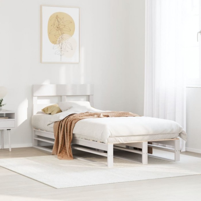 vidaXL Cadru pat fără saltea, alb, 100x200 cm, lemn masiv pin 850798