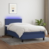 VidaXL Pat cu arcuri, saltea și LED, albastru, 80x200 cm, textil