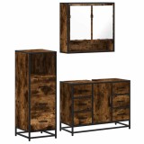 Cumpara ieftin Set mobilier de baie, 3 piese, stejar fumuriu, lemn prelucrat