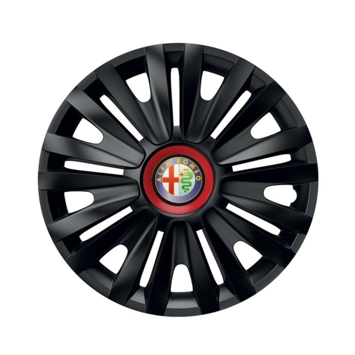 Set 4 capace roti Negre Cu Inel Rosu Royal R14 pentru gama auto Alfa Romeo