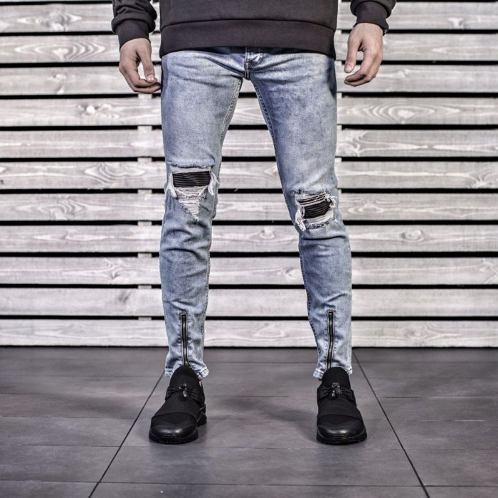 Blugi pentru barbati, albastri, slim fit, conici, casual, skinny, rupturi decorative - 0049 Blugi pentru barbati, albastri, slim fit, conici, casual, skinny, rupturi decorative - 0049