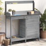 vidaXL Masă plantare cu dulap, gri, 110,5x45x124,5 cm lemn masiv brad