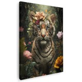 Tablou tigru cu trandafir pe cap fantezie 1691 Tablou canvas pe panza CU RAMA 60x90 cm