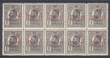 ROMANIA 1918 LP 70 I CAROL I TIPOGRAFIATE SUPRATIPAR 25 BANI BLOC 10 TIMBRE MNH, Nestampilat