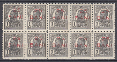 ROMANIA 1918 LP 70 I CAROL I TIPOGRAFIATE SUPRATIPAR 25 BANI BLOC 10 TIMBRE MNH foto