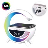 Lampa Smart Multifunctionala cu Ceas, Difuzor Wireless, Incarcare RGB, Alb, CMCLASS