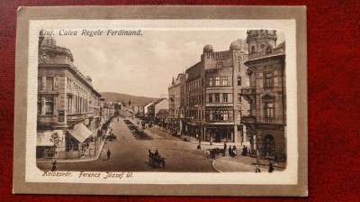 Cluj-1922-Sus REGELE FERDINAND,Jos FERENCZ IOZSEF-hart. gofr.-C.P.circ.-RARA foto
