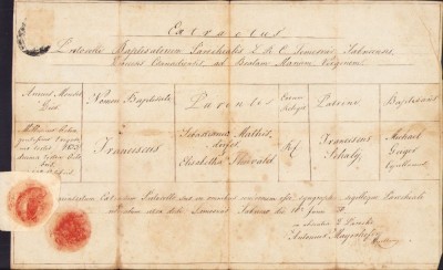 A1997 Extractus Protocolli Baptisatorum, 1850, Timișoara Fabric foto