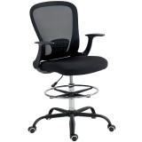 HOMCOM Scaun de birou cu &icirc;nălțime reglabilă, scaun pentru birou cu inel pentru picioare reglabil, suport lombar, 62 x 59 x 119 cm, negru | Aosom Roman