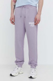 HUGO Blue pantaloni de trening din bumbac culoarea violet, cu imprimeu 50510734