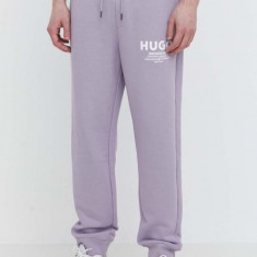 HUGO Blue pantaloni de trening din bumbac culoarea violet, cu imprimeu 50510734