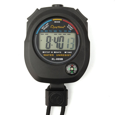 Cronometru digital cu busola, ecran LCD, ora, calendar, alarma, snur, negru foto
